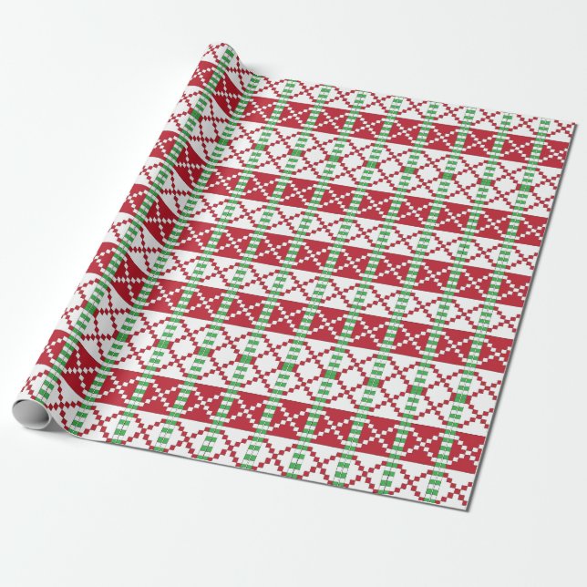 Red, white, green Latvian Latgale Ethnic Folk art Wrapping Paper (Unrolled)