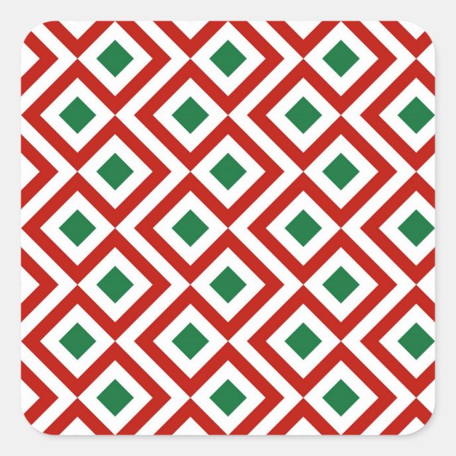 Red, White, Green Meander Square Sticker (Front)