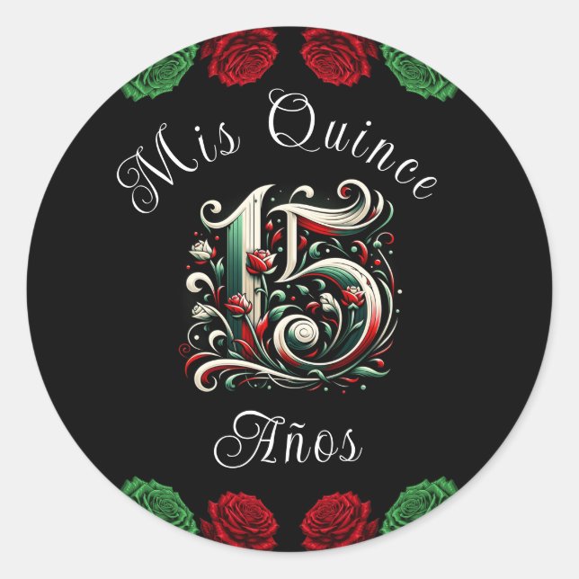 Red White Green Mis Quince Anos 15 Quinceañera Classic Round Sticker (Front)
