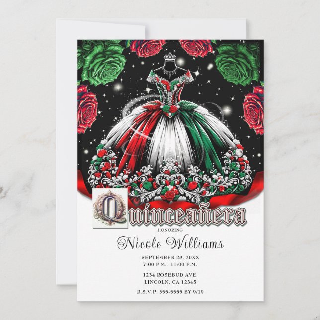 Red White Green Mis Quince Anos 15 Quinceañera Invitation (Front)