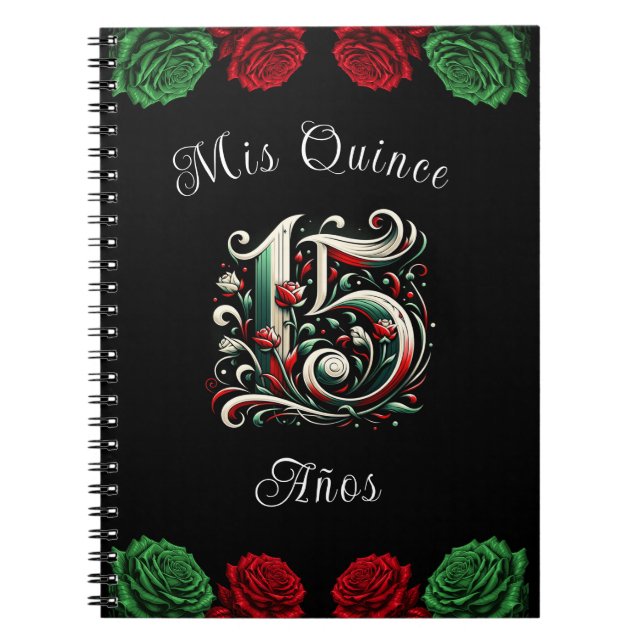 Red White Green Mis Quince Anos 15 Quinceañera Notebook (Front)