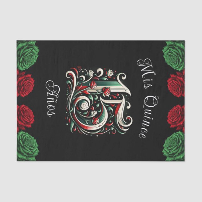 Red White Green Mis Quince Anos 15 Quinceañera Tissue Paper (Front)