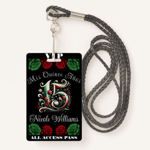 Red White Green Mis Quince Anos 15 Quinceañera VIP ID Badge