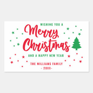 Red White Green Non Photo Family Merry Christmas Rectangular Sticker