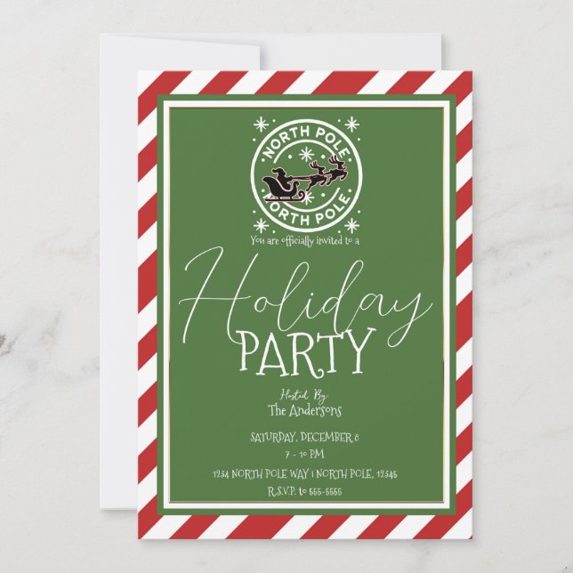 Red White Green North Pole Christmas Holiday Party Invitation (Front)