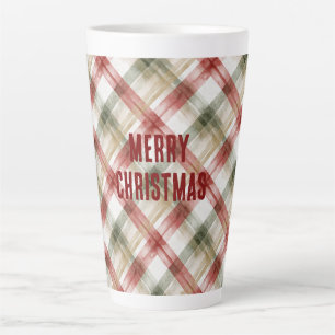 Red White Green Plaid Stripes Christmas Latte Mug