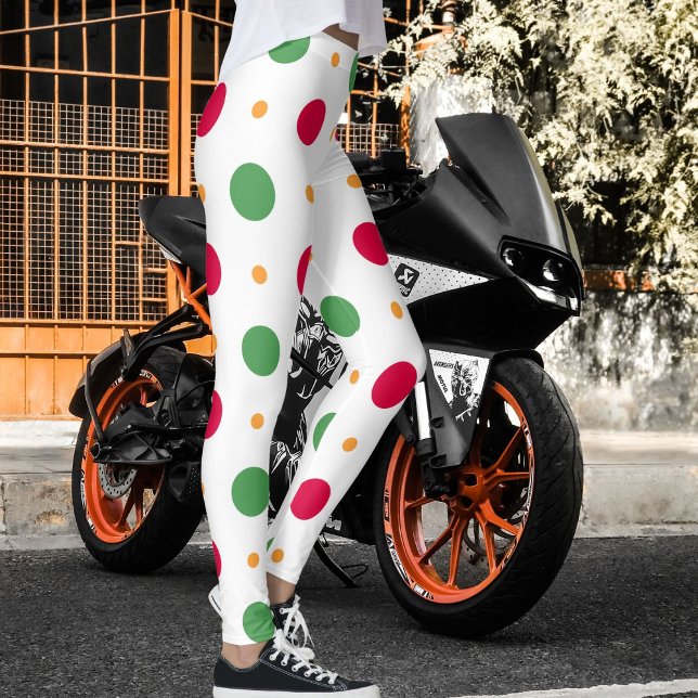 Red White Green Polka Dot Pattern Winter Christmas Leggings (Creator Uploaded)