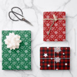Red White Green Snowflake Christmas Holiday  Wrapping Paper Sheet<br><div class="desc">Three different snowflake designs in this wrapping paper set.</div>