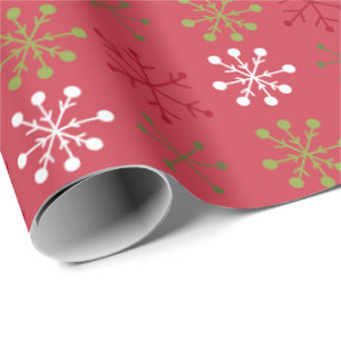 Red White Green Snowflake with Red Backing  Wrapping Paper