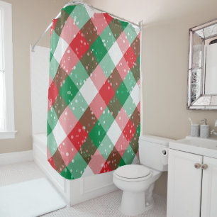 Red White Green Snowy Christmas Pattern  Shower Curtain