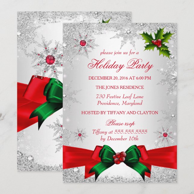 Red White Green Winter Wonderland Holiday Party Invitation (Front/Back)