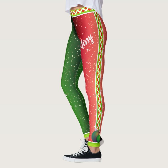 Red White Green / YOUR Name / Two Tone Christmas Leggings (Left)