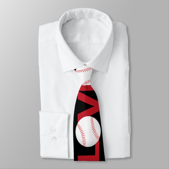 red white grey baseball love letter Neck Ties (Tied)