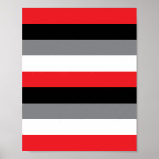 Red White Grey Black Horizontal Stripe Pattern Poster