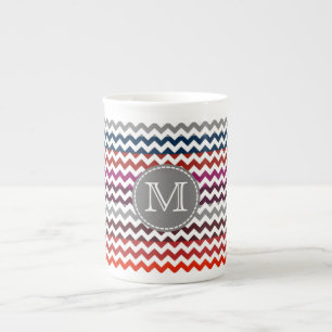 Red White Grey Chevron Zigzag Monogram Bone China Mug