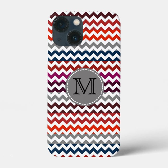Red White Grey Chevron Zigzag Monogram Case-Mate iPhone Case (Back)