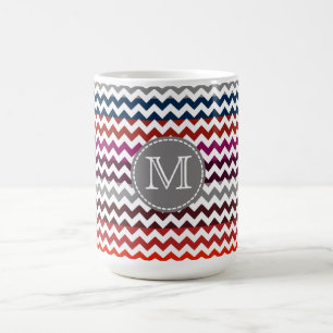 Red White Grey Chevron Zigzag Monogram Coffee Mug