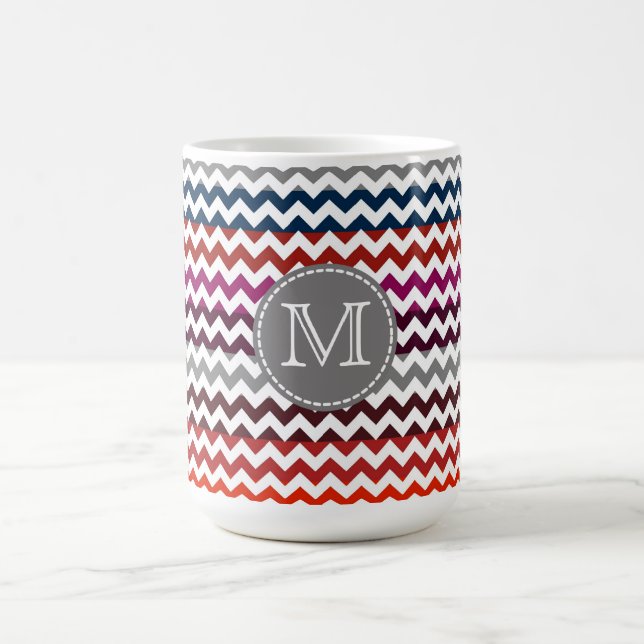 Red White Grey Chevron Zigzag Monogram Coffee Mug (Center)
