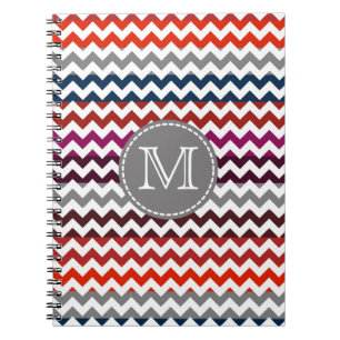 Red White Grey Chevron Zigzag Monogram Notebook