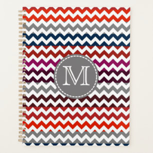 Red White Grey Chevron Zigzag Monogram Planner
