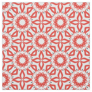 Red White Grey Ethnic Boho Chic Mosaic Geometric Fabric