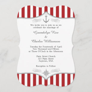 Red White Grey Nautical Wedding Invitation