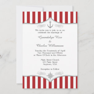 Red White Grey Nautical Wedding Invitation