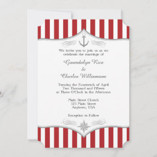 Red White Grey Nautical Wedding Invitation