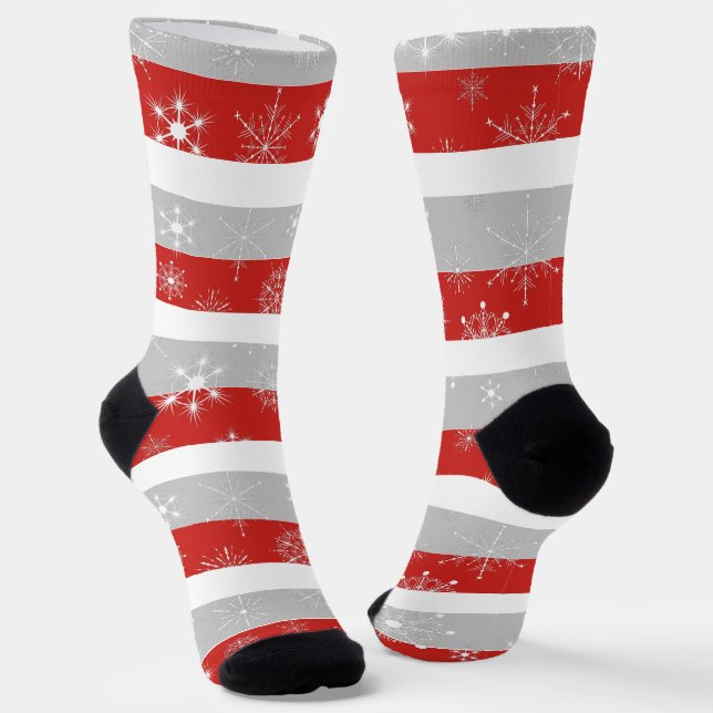 Red White & Grey Stripes Socks (Angled)