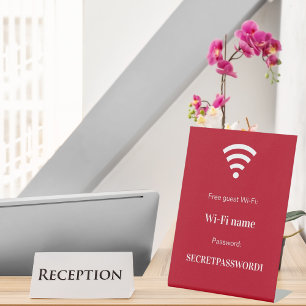 Red white guest customer wifi network password pedestal sign