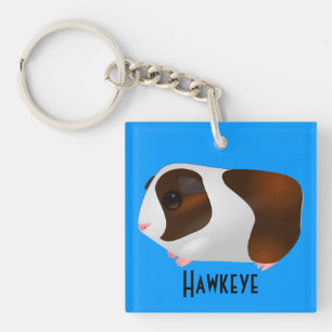 Red & White Guinea Pig With Name Key Ring