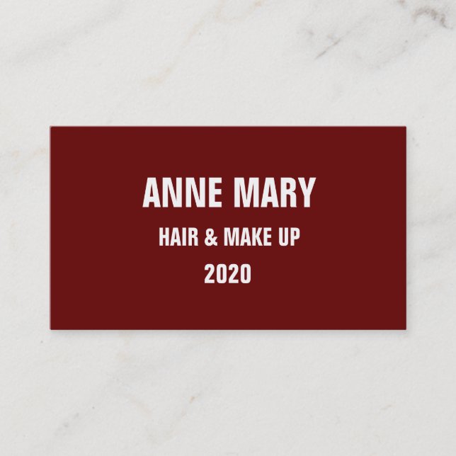 Red White Hair & Make Up Stylish Modern Burgundy Business Card (Front)