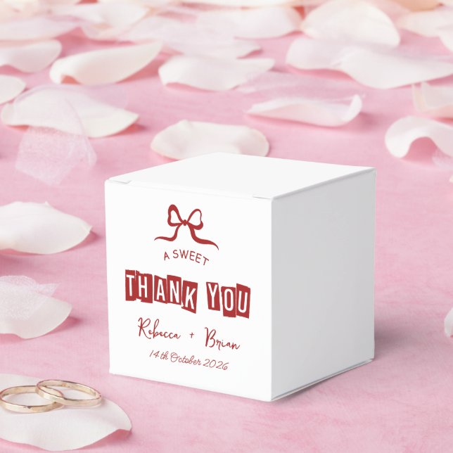 Red & White Hand Drawn Bow Sketch Wedding Favour Box (Wedding)