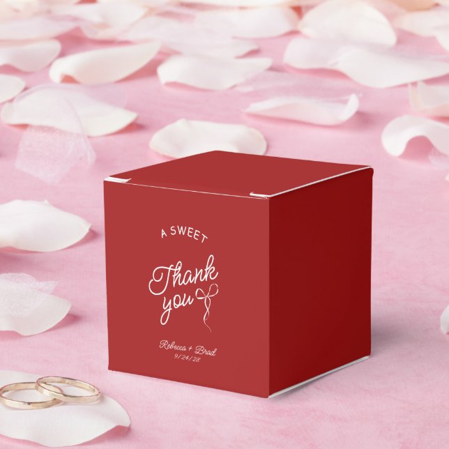 Red & White Hand Drawn Bow Sketch Wedding  Favour Box (Wedding)