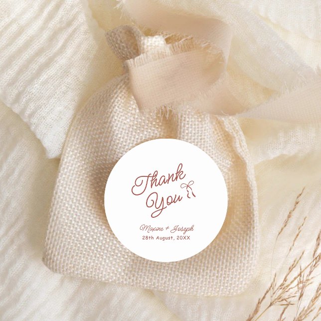 Red & White Hand Drawn Bow Wedding Classic Round Sticker (Red and white bow wedding stickers add sweet charm to favors, envelopes, and gifts.)