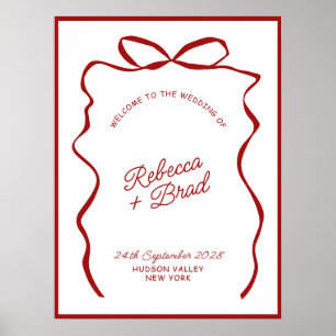 Red & White Hand Drawn Bow Wedding Welcome Sign