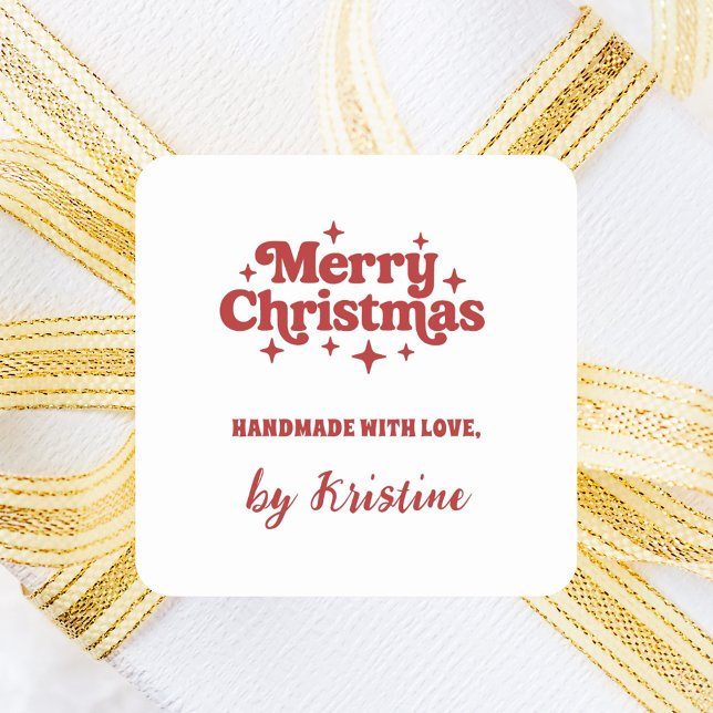 Red white handmade by Christmas gift wrapping Square Sticker (Creator Uploaded)