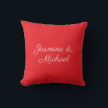 Red & White Handwriting Couple Names Wedding Cushion<br><div class="desc">You Can Easily Change the Fonts,  Background Image and Colour,  Letter Characters.</div>
