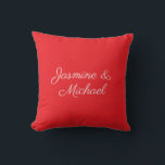 Red & White Handwriting Couple Names Wedding Cushion<br><div class="desc">You Can Easily Change the Fonts,  Background Image and Colour,  Letter Characters.</div>