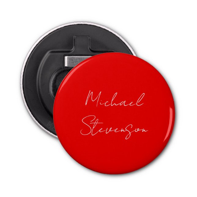 Red White Handwritten Minimalist Your Name Bottle Opener (Front)