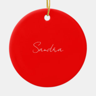 Red White Handwritten Minimalist Your Name Ceramic Tree Decoration