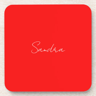 Red White Handwritten Minimalist Your Name Coaster