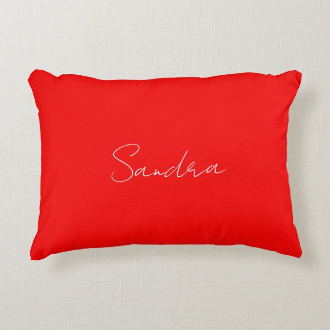 Red White Handwritten Minimalist Your Name Decorative Cushion (Front)