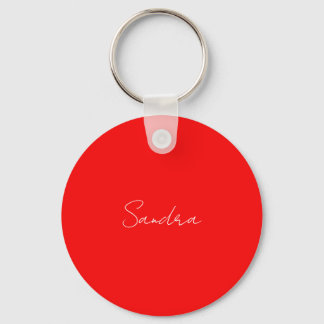 Red White Handwritten Minimalist Your Name Key Ring