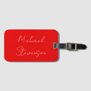 Red White Handwritten Minimalist Your Name Luggage Tag