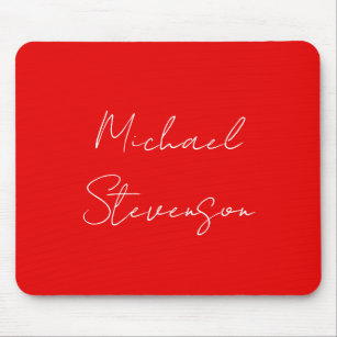 Red White Handwritten Minimalist Your Name Mouse Mat