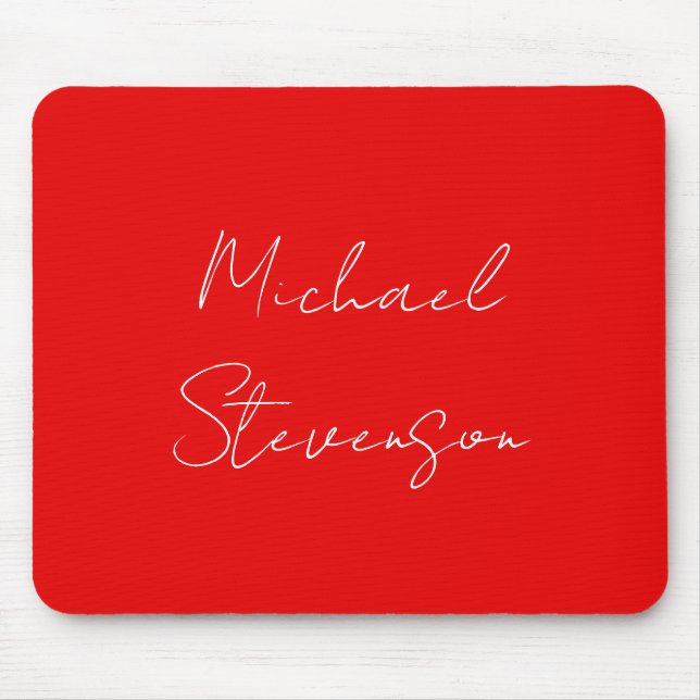 Red White Handwritten Minimalist Your Name Mouse Mat (Front)