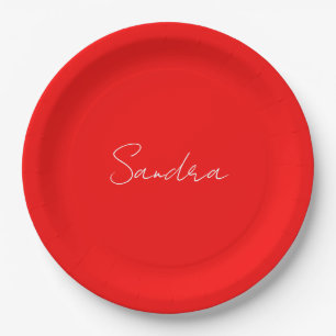 Red White Handwritten Minimalist Your Name Paper Plate