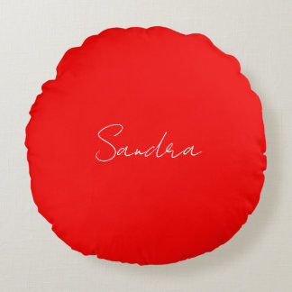 Red White Handwritten Minimalist Your Name Round Cushion