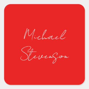 Red White Handwritten Minimalist Your Name Square Sticker